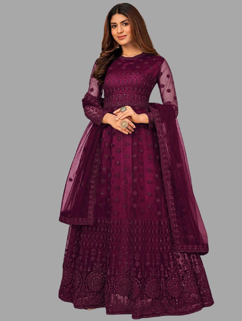 women embroidered fit & flare gown with dupatta - 22041406 -  Standard Image - 1