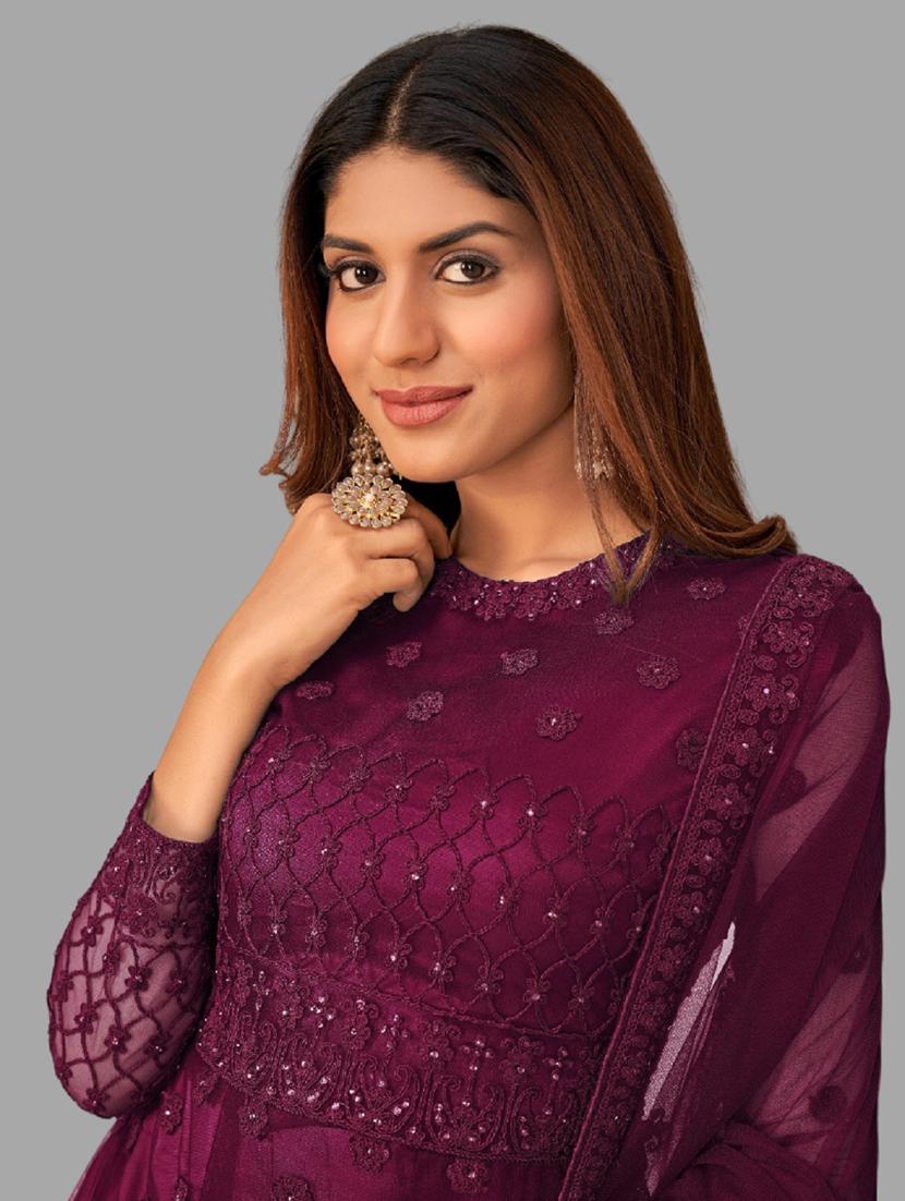women embroidered fit & flare gown with dupatta - 22041406 - Standard Image - 4