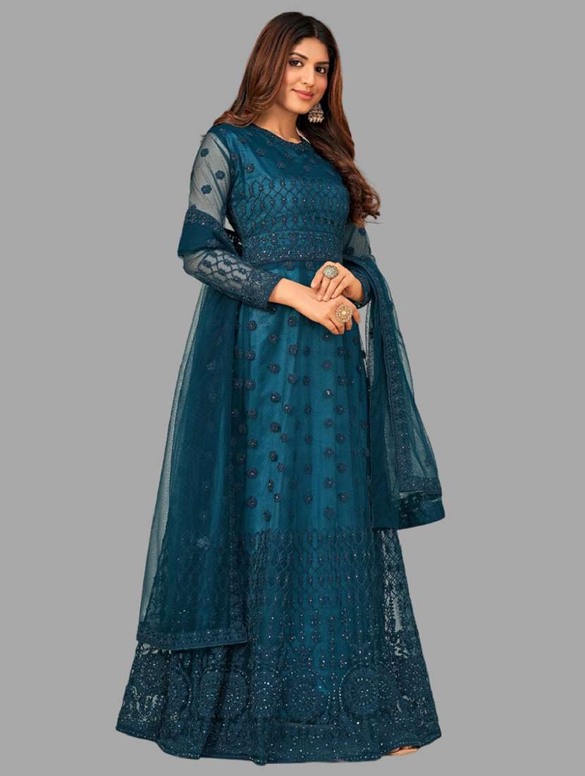 women solid with work long sleeve fit & flare gown - 22041407 - Standard Image - 1