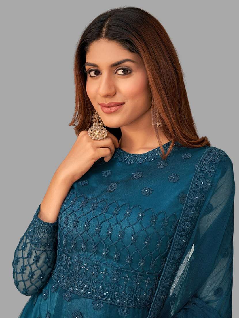 women solid with work long sleeve fit & flare gown - 22041407 - Standard Image - 4
