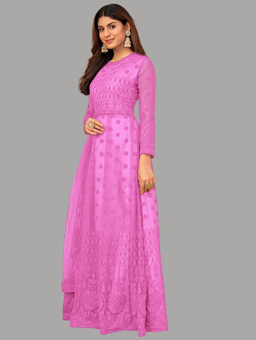 women embroidered fit & flare gown with dupatta - 22041408 - Standard Image - 1