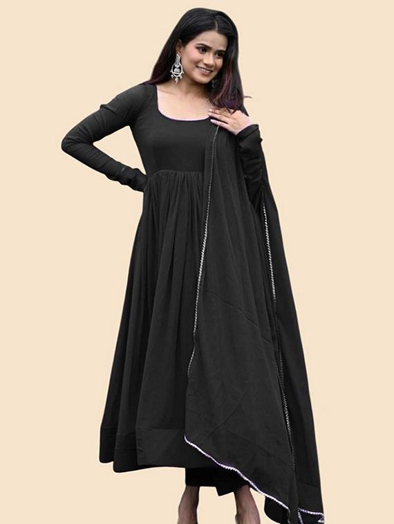 black georgette fit & flare gown - 22041409 - Standard Image - 1
