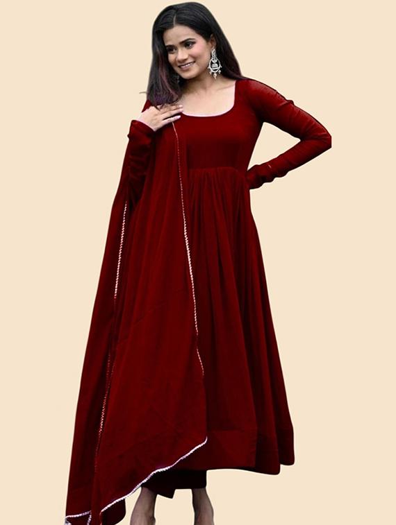 maroon georgette fit & flare gown - 22041412 - Standard Image - 1