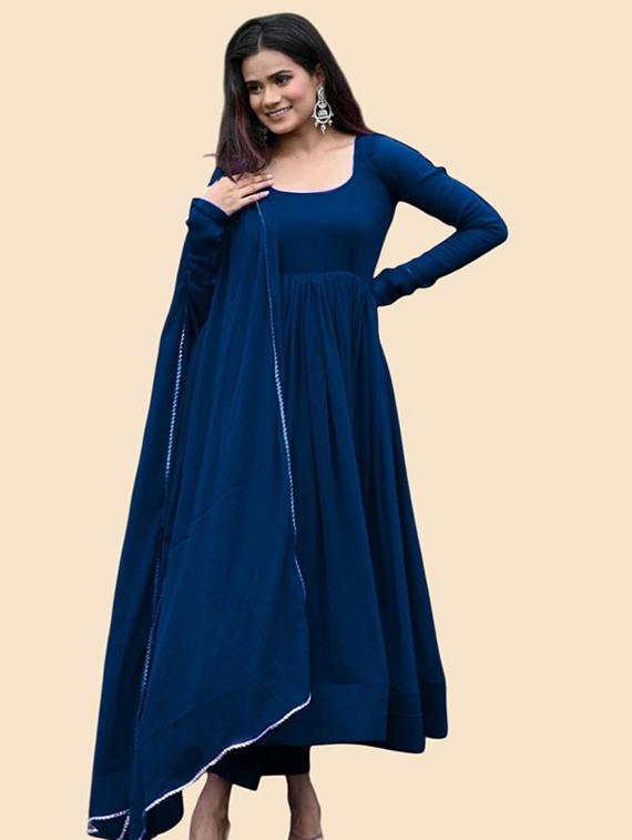 teal georgette fit & flare gown - 22041413 - Standard Image - 1