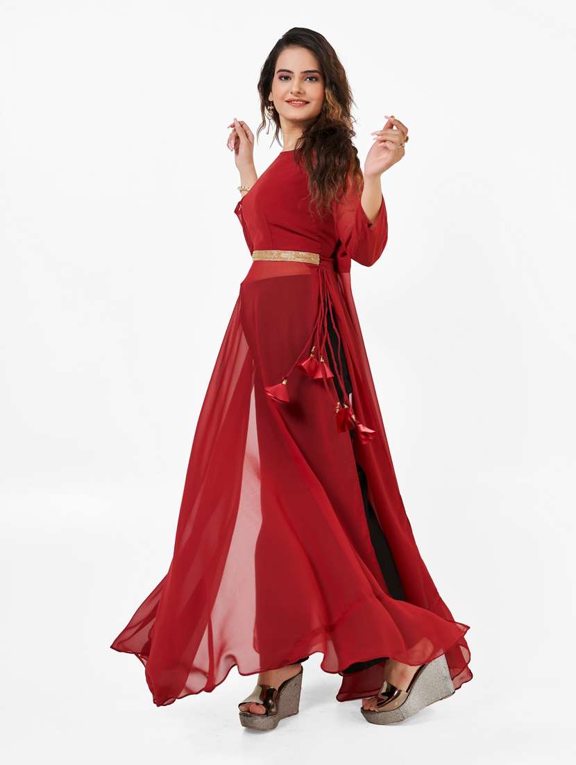 women solid three quarter sleeve flared kurta - 22041415 -  Standard Image - 1