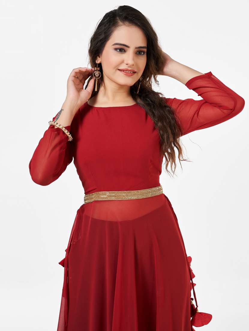women solid three quarter sleeve flared kurta - 22041415 -  Standard Image - 4