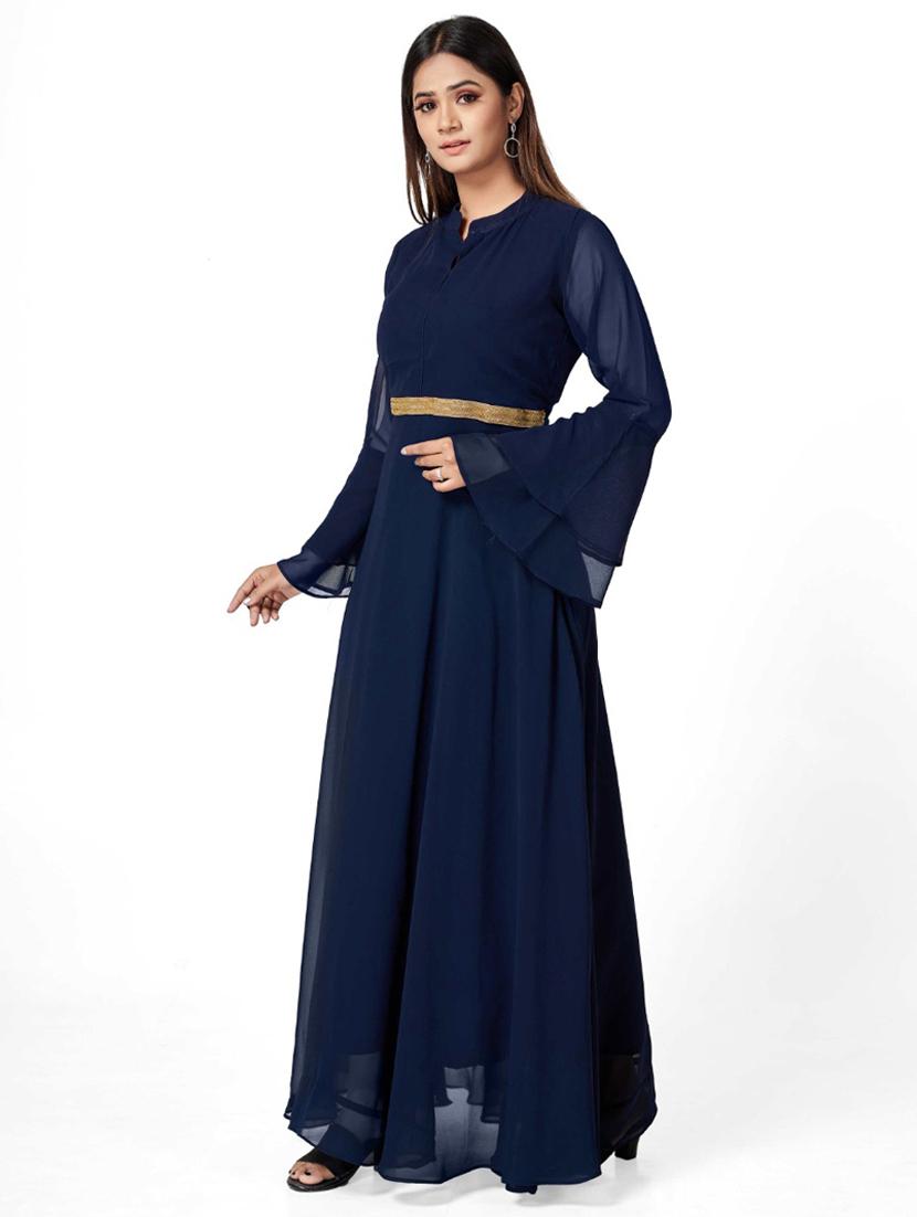 women solid bell sleeve fit & flare gown - 22041417 - Standard Image - 1