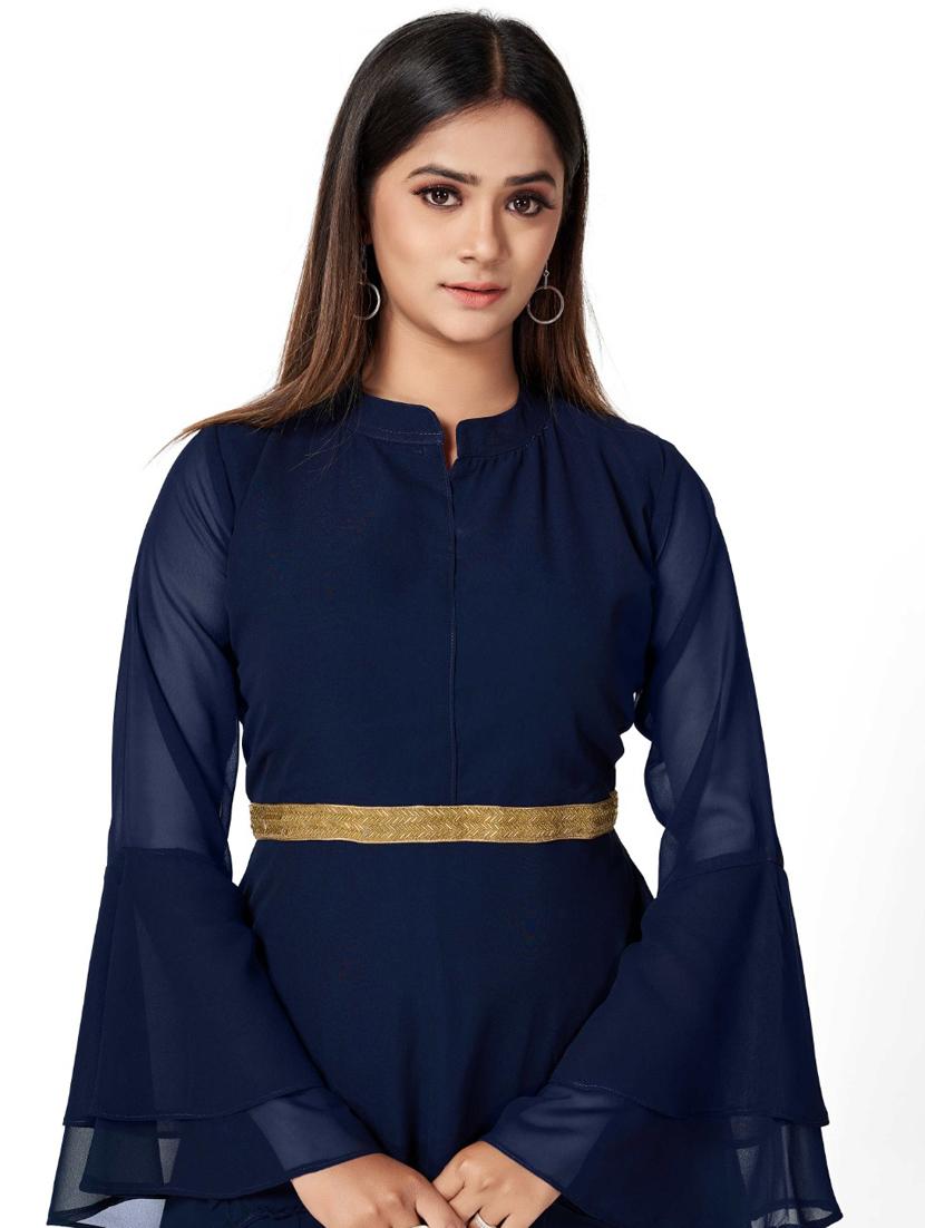 women solid bell sleeve fit & flare gown - 22041417 - Standard Image - 4