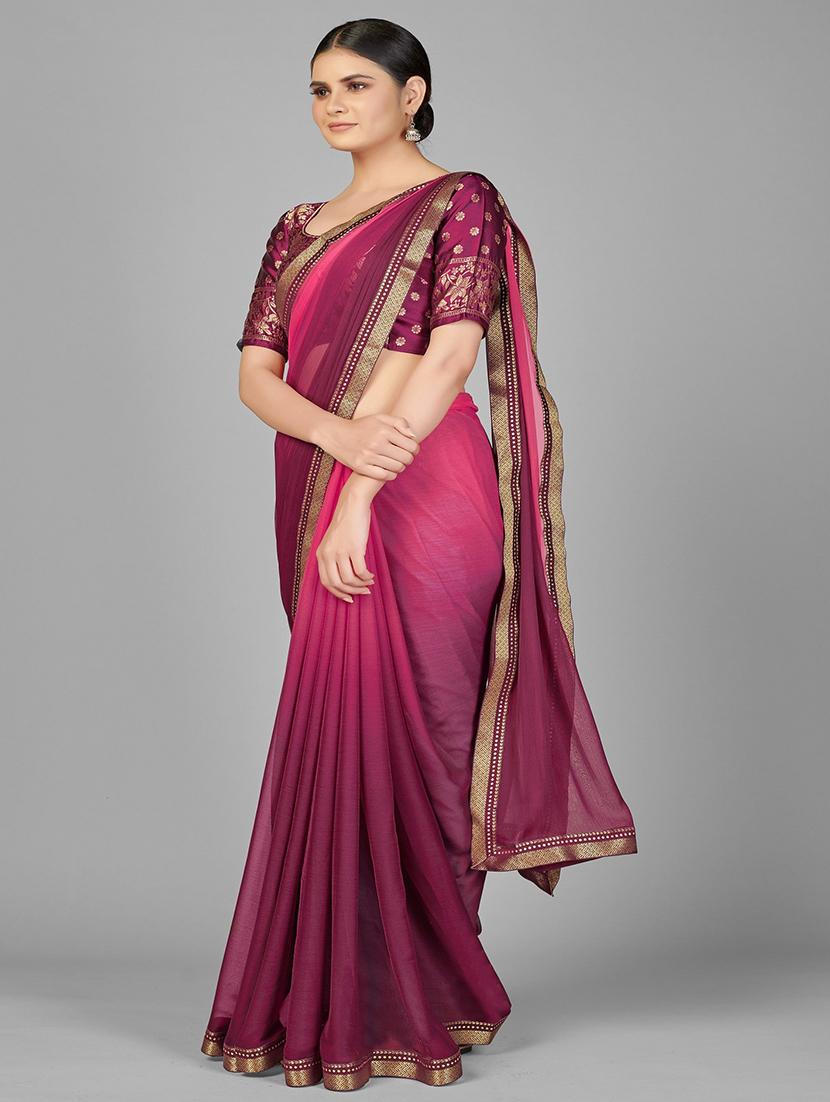 women ombre printed bordered saree with blouse - 22041549 -  Standard Image - 1