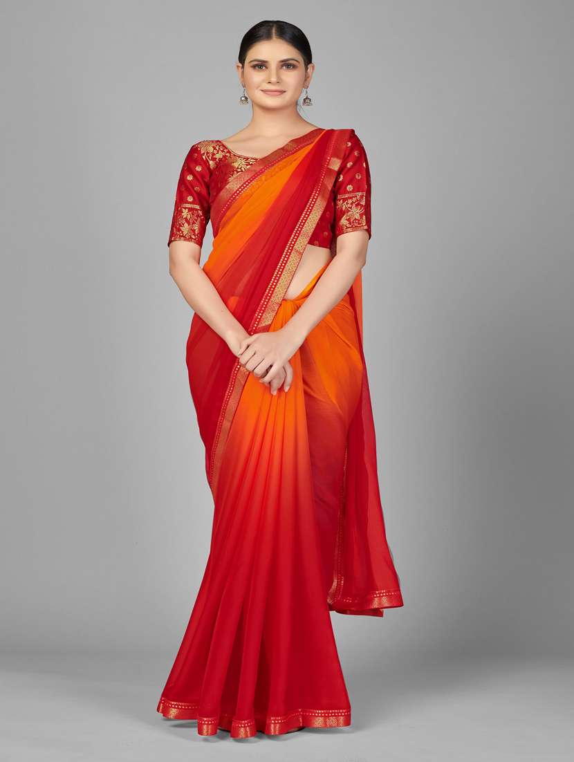 women ombre printed bordered saree with blouse - 22041550 - Zoom Image - 0