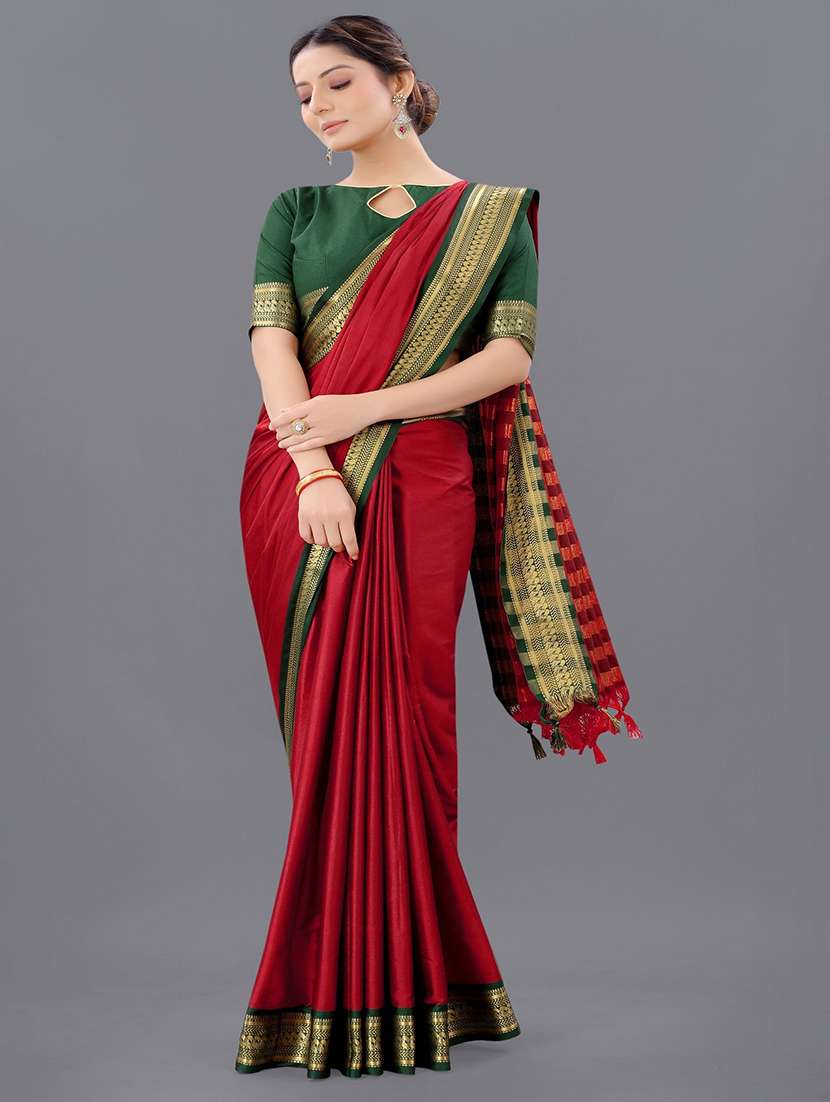 women solid with bordered saree with blouse - 22041568 - Standard Image - 1