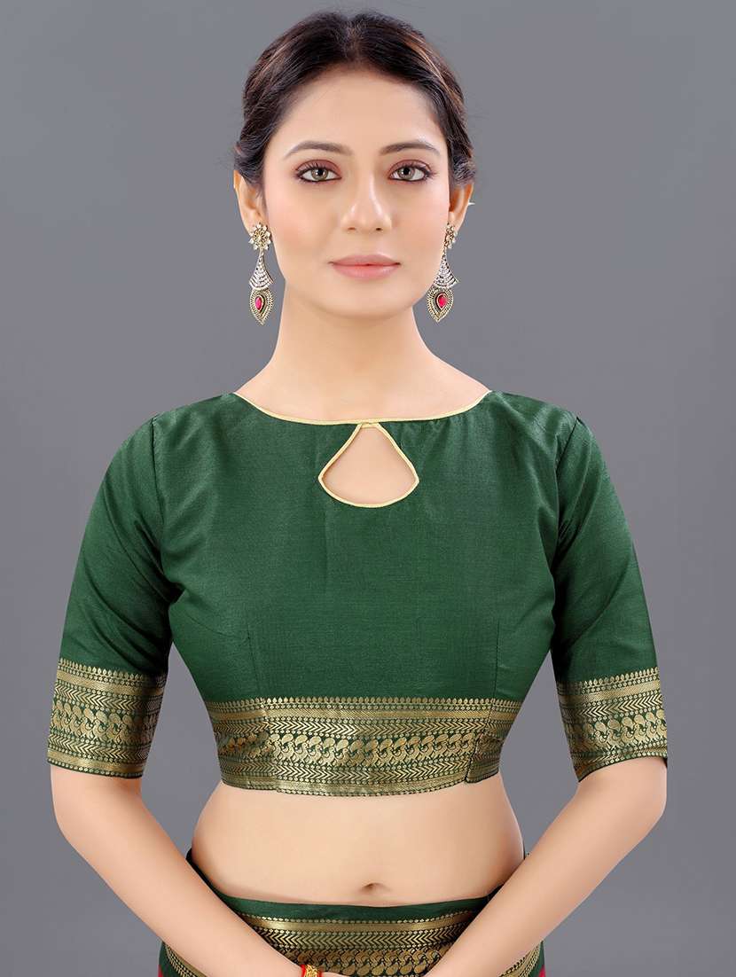 women solid with bordered saree with blouse - 22041568 - Standard Image - 4