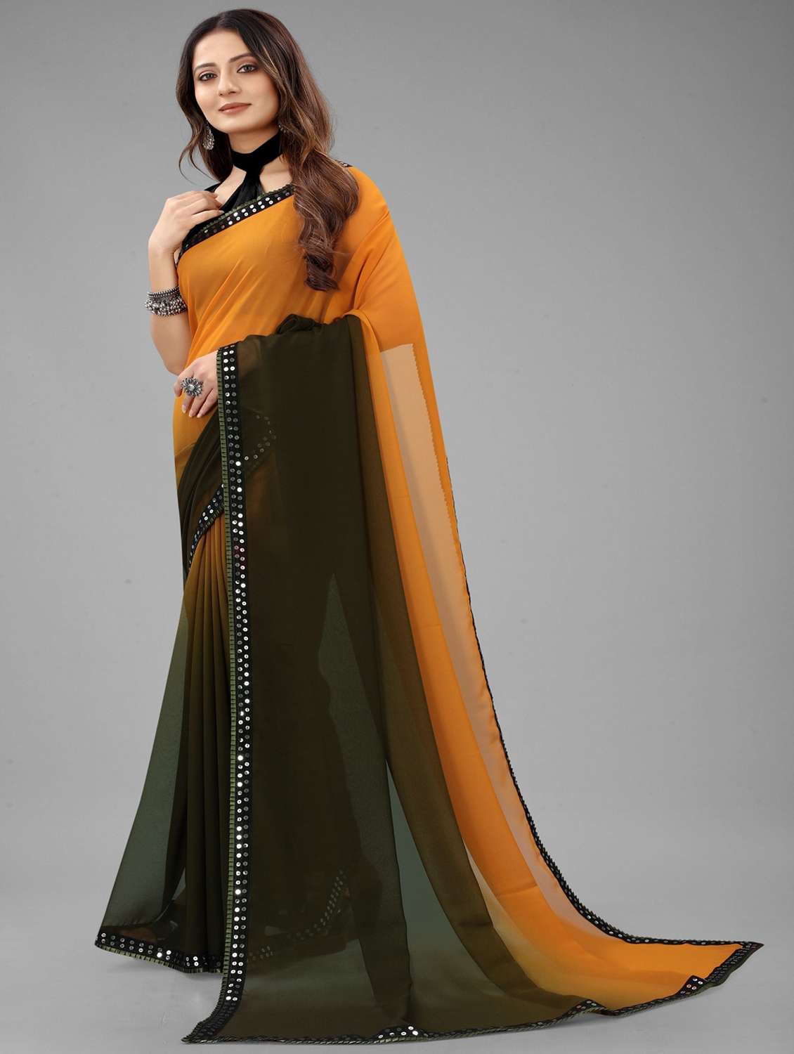 women ombre printed bordered saree with blouse - 22041576 - Standard Image - 1