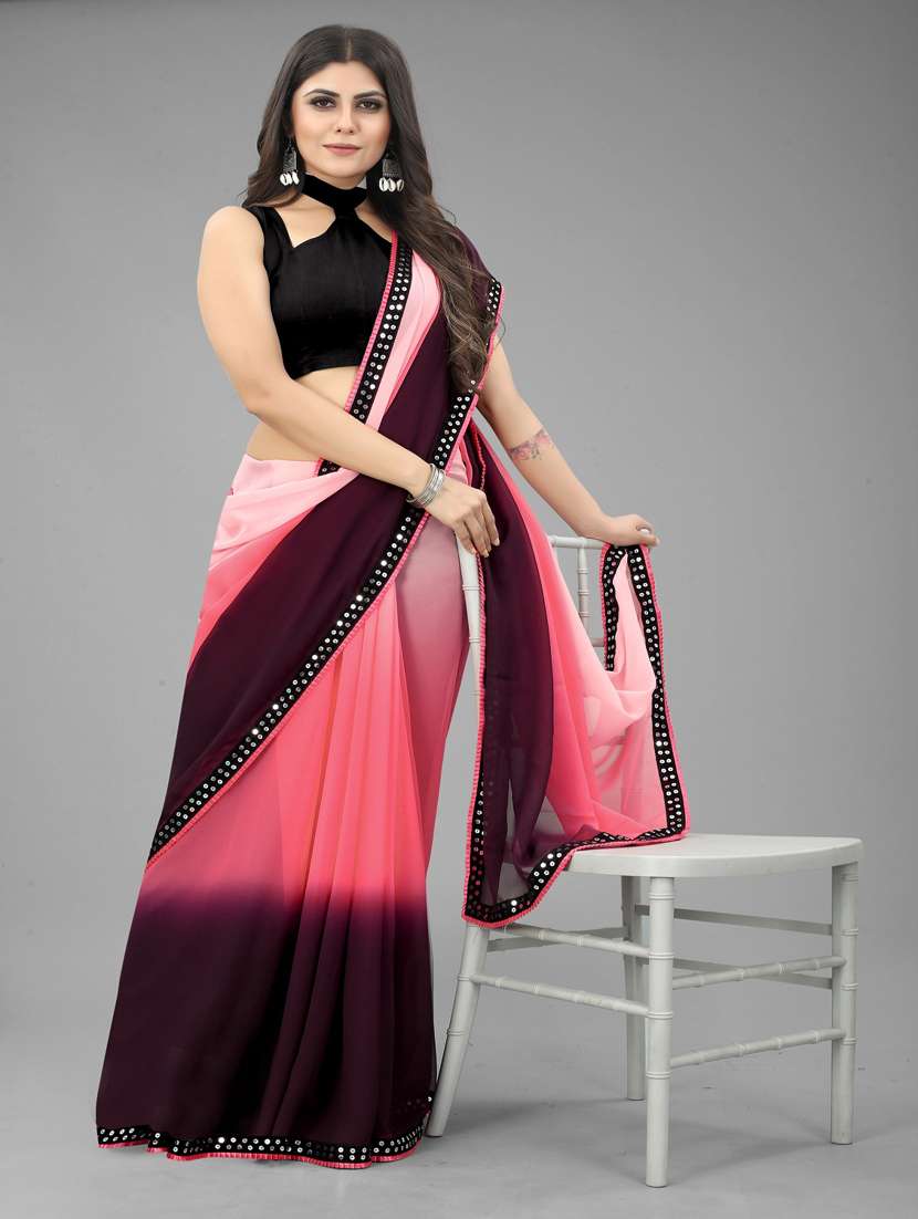 women ombre printed bordered saree with blouse - 22041577 - Standard Image - 4