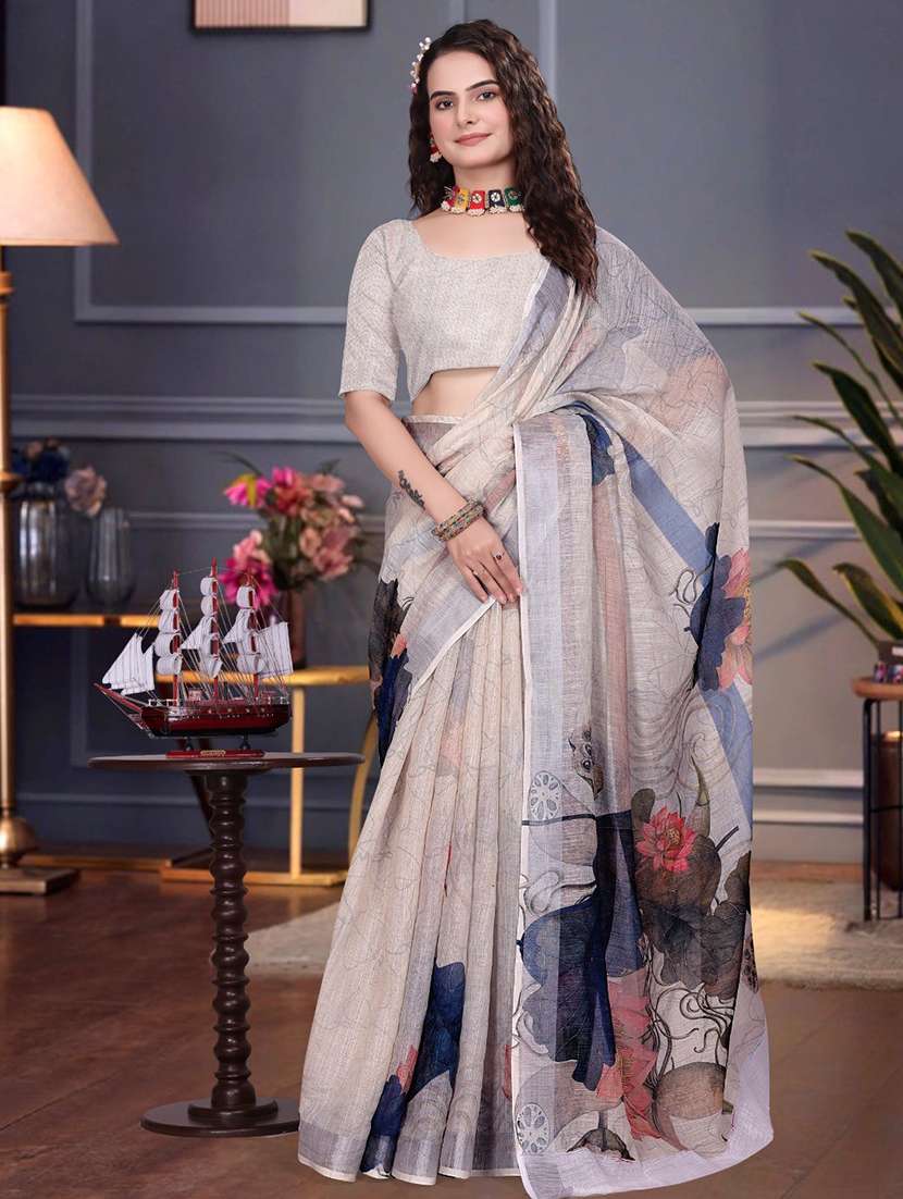 women printed casual wear saree with blouse - 22041599 -  Standard Image - 1