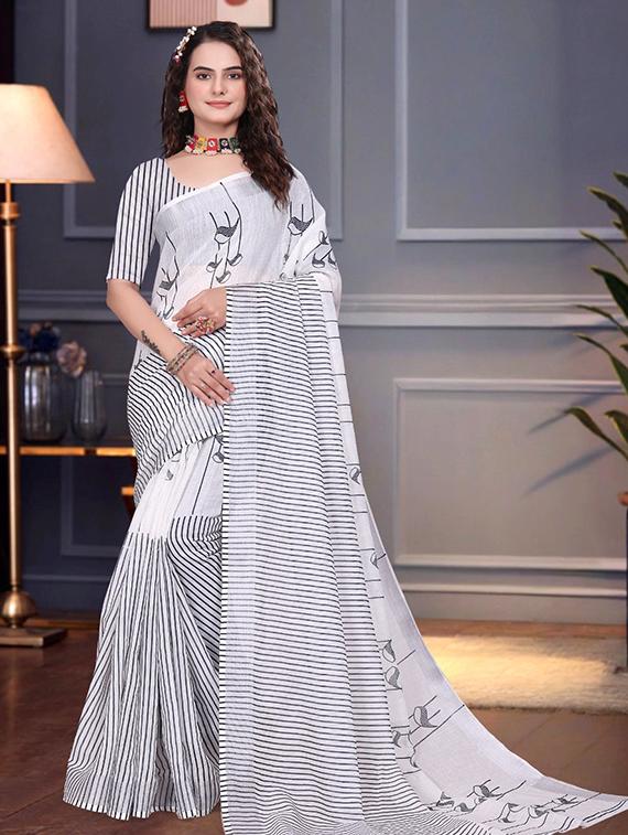 women printed casual wear saree with blouse - 22041603 - Zoom Image - 0