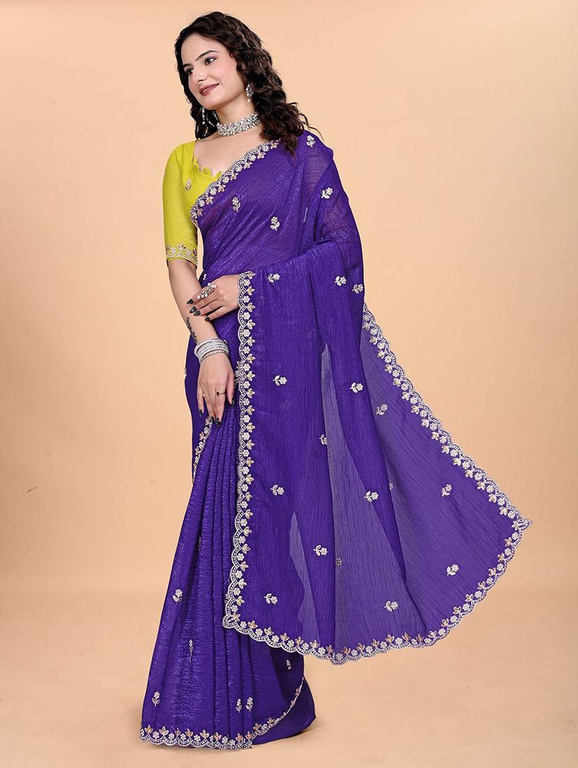 women solid with work embroidered saree with blouse - 22041621 - Standard Image - 1
