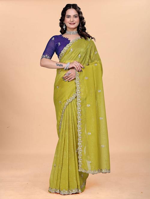 women solid with work embroidered saree with blouse - 22041622 - Standard Image - 0