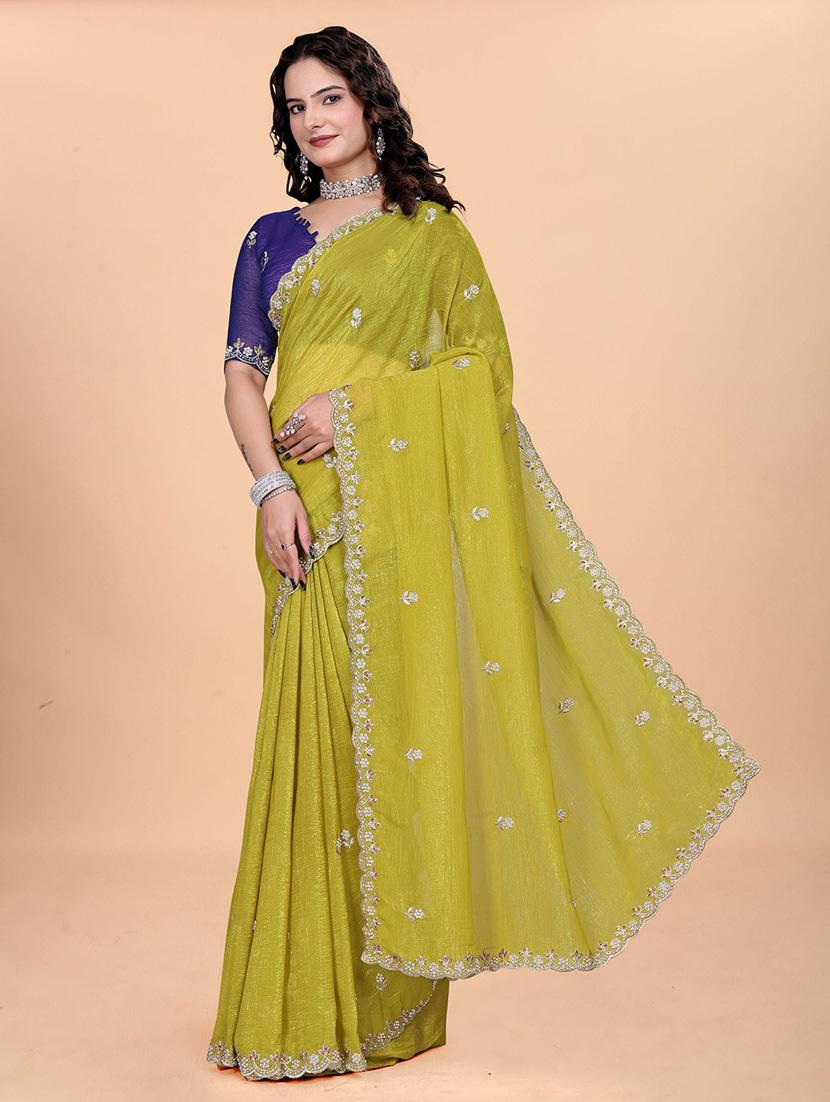 women solid with work embroidered saree with blouse - 22041622 - Standard Image - 1