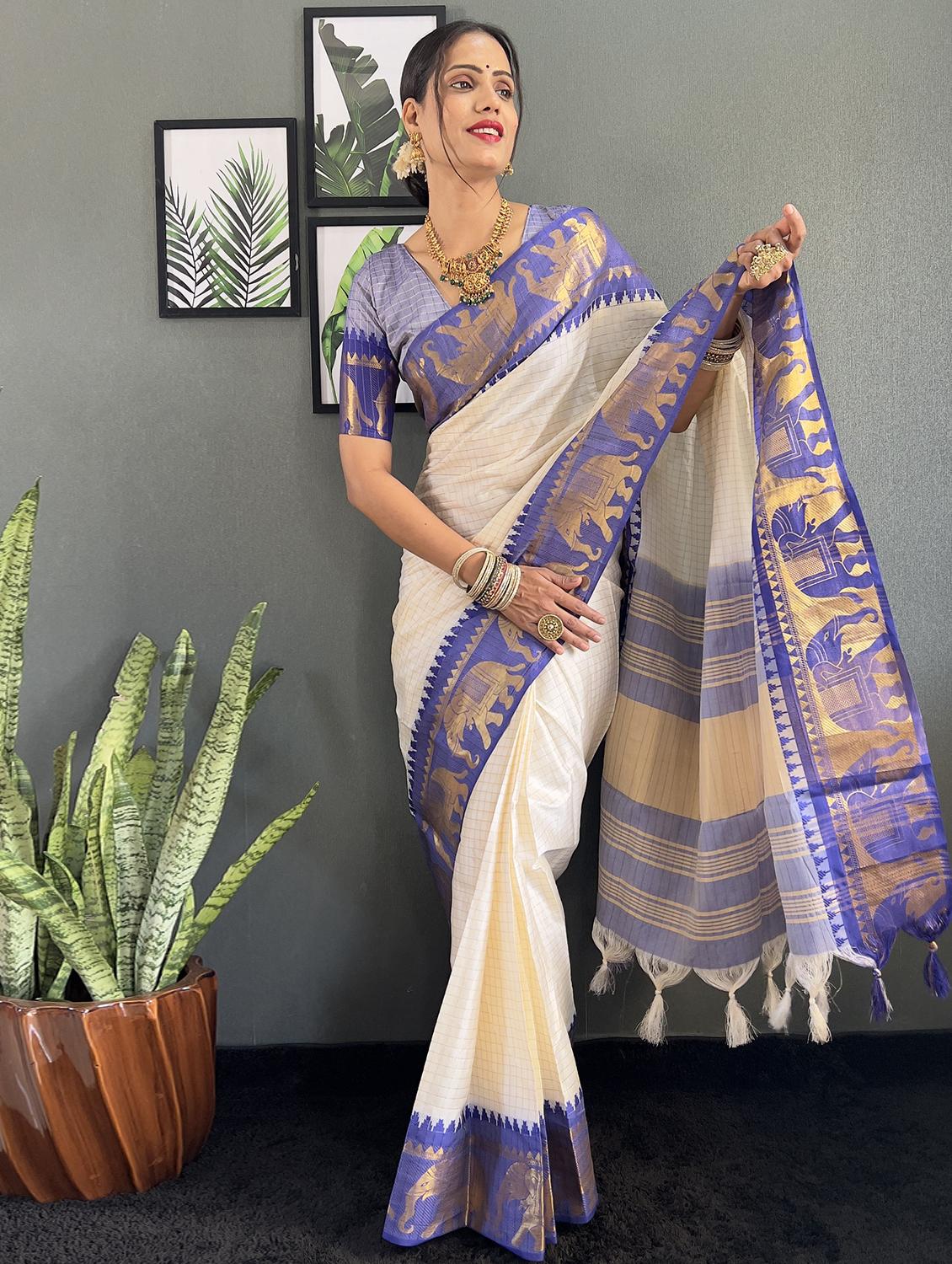 women checkered bordered saree with blouse - 22041628 - Standard Image - 1