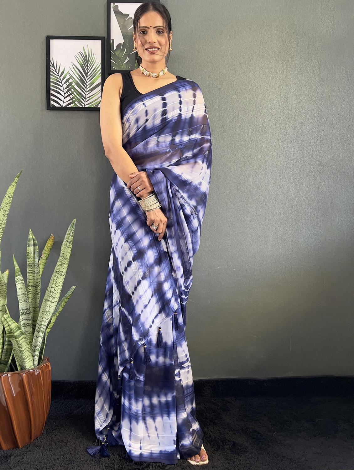 women tie & dye printed saree with blouse - 22041636 - Standard Image - 1
