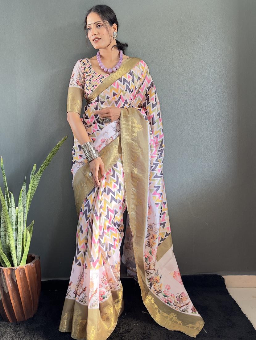 women printed bordered saree with blouse - 22041705 - Standard Image - 1