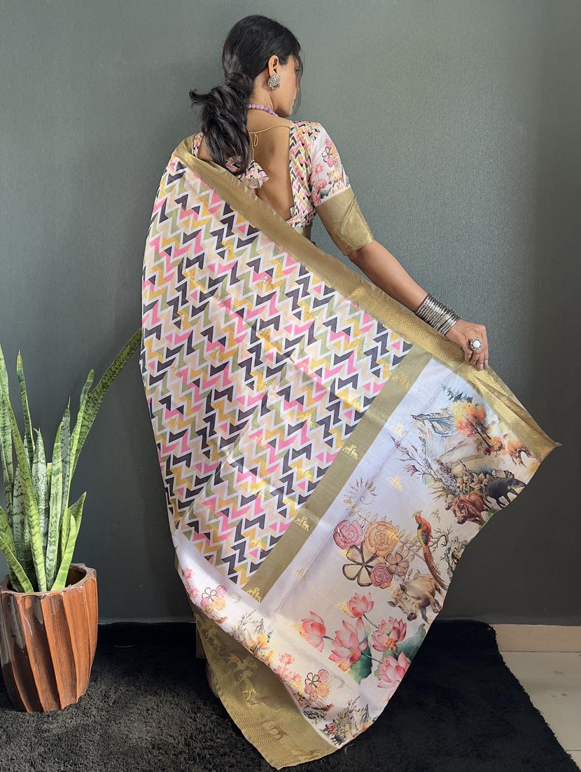 women printed bordered saree with blouse - 22041705 - Standard Image - 4