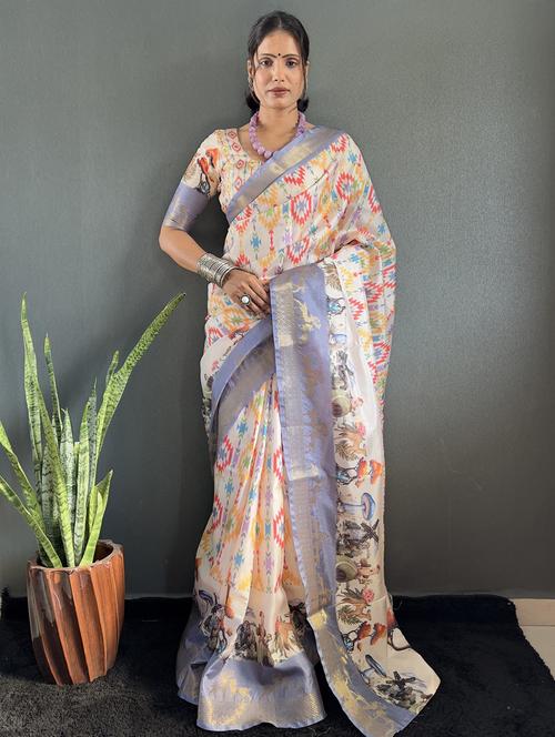 women printed bordered saree with blouse - 22041709 - Standard Image - 0