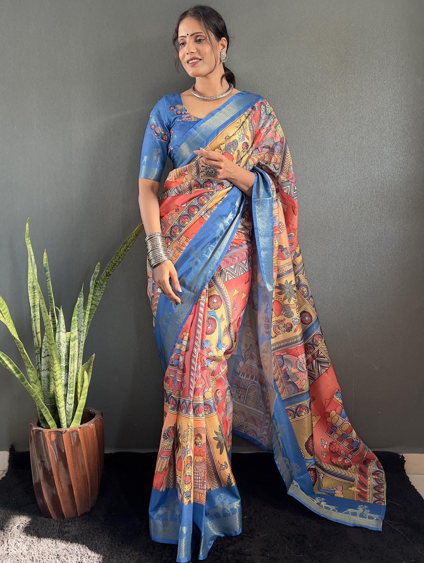 women printed bordered saree with blouse - 22041711 - Standard Image - 4