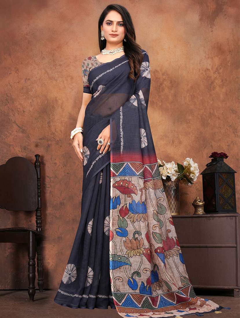 women printed casual wear saree with blouse