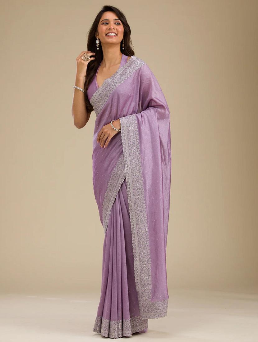 women solid with bordered saree with blouse - 22041736 - Standard Image - 1