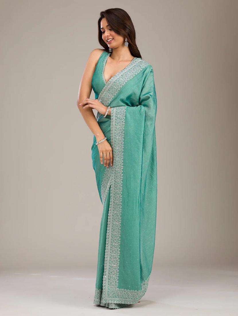 women solid with bordered saree with blouse - 22041738 - Standard Image - 1