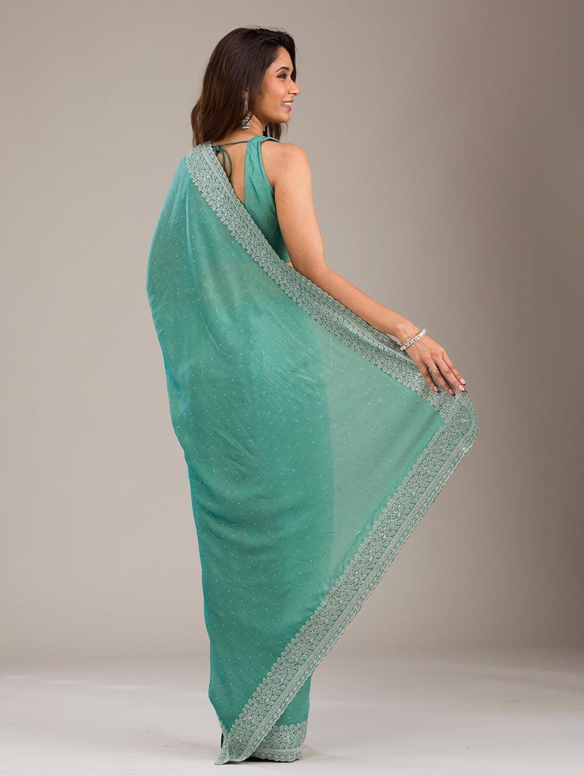women solid with bordered saree with blouse - 22041738 - Standard Image - 4