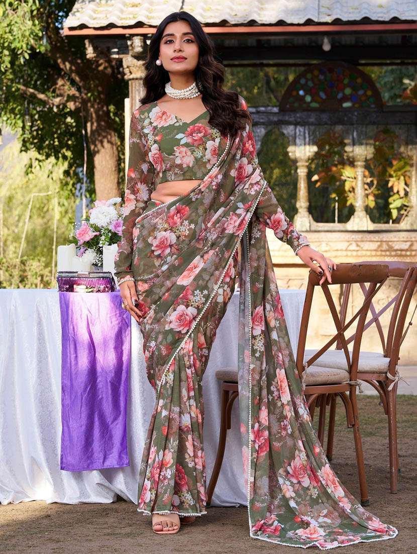 women printed casual wear saree with blouse