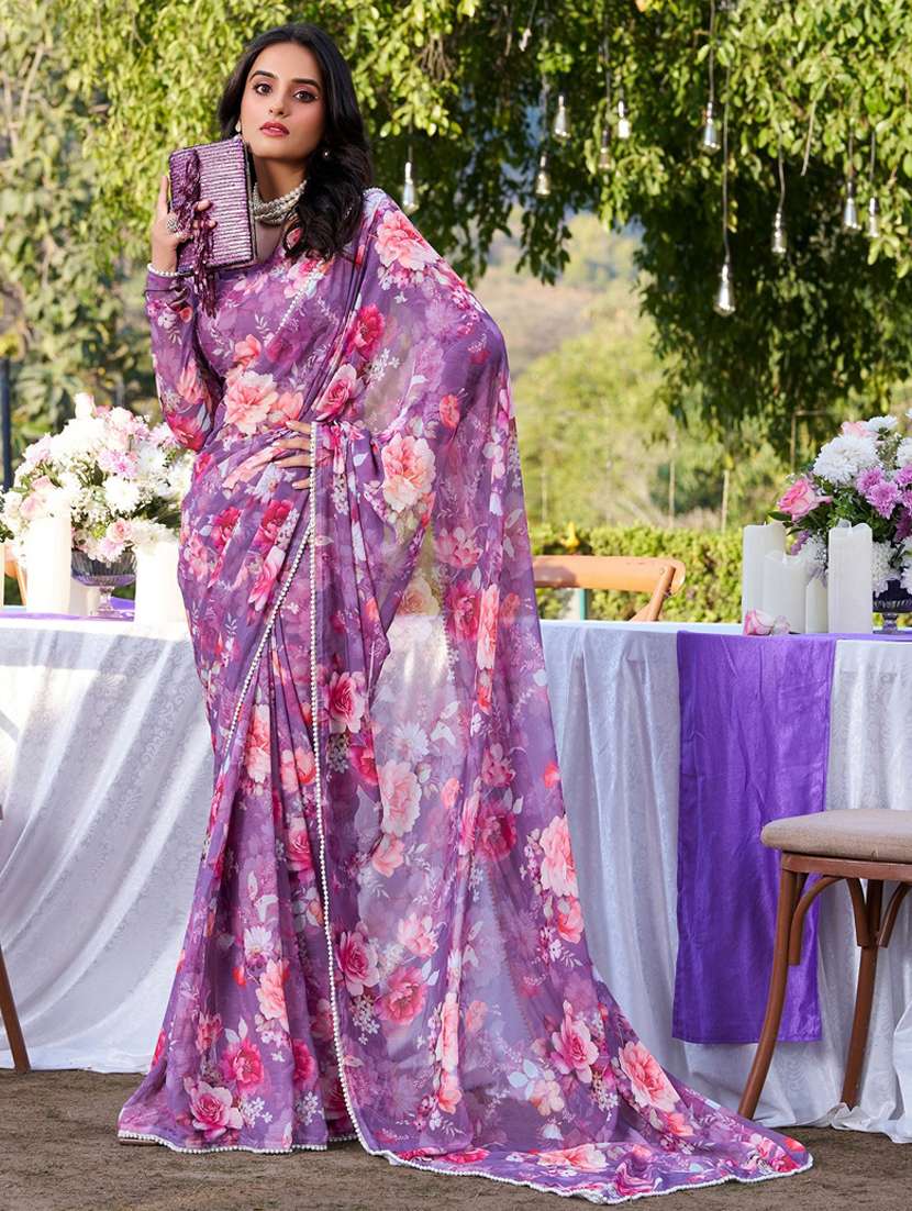 women printed casual wear saree with blouse