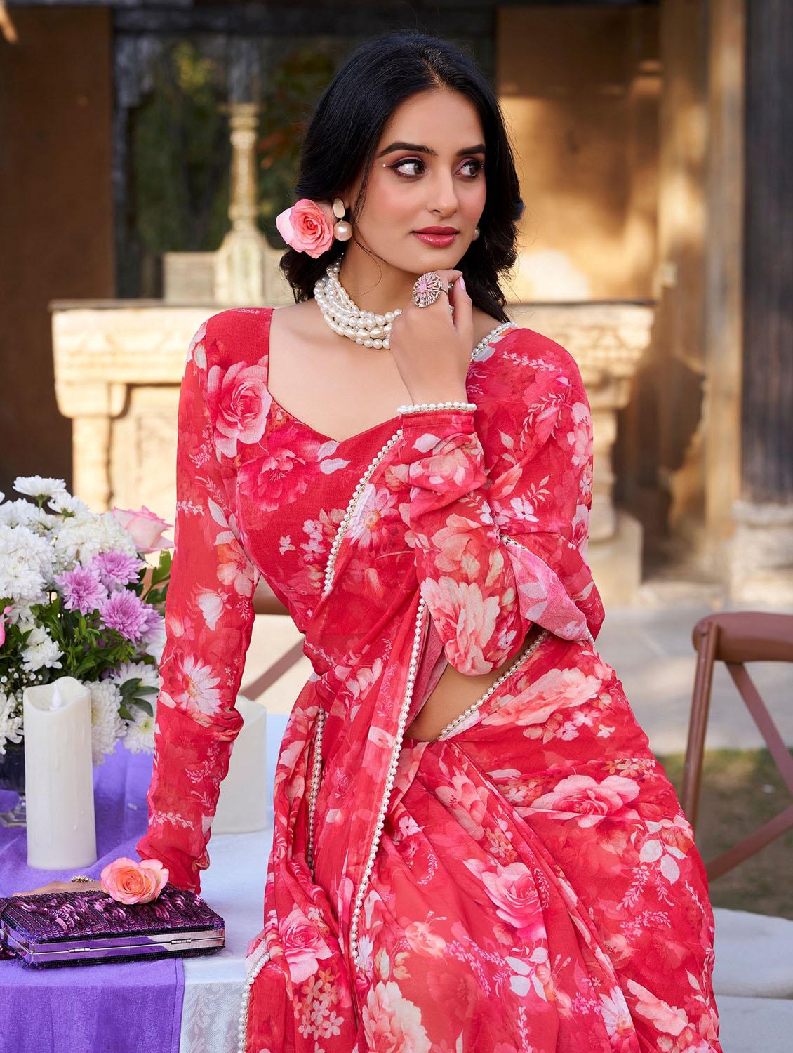 women printed casual wear saree with blouse - 22041742 - Standard Image - 4