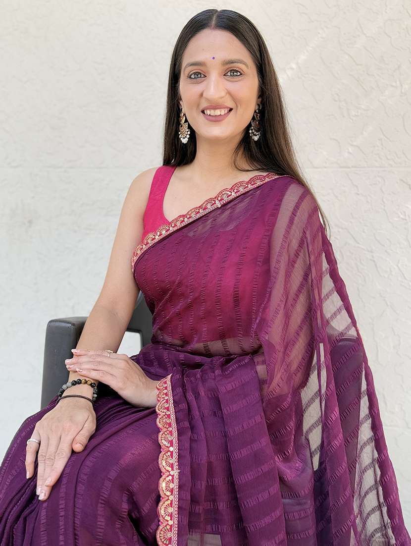 women striped bordered saree with blouse - 22041755 - Standard Image - 1