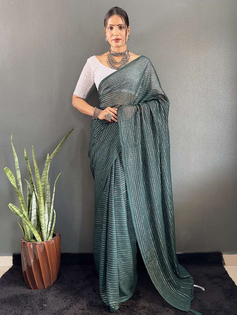 women striped printed saree with blouse