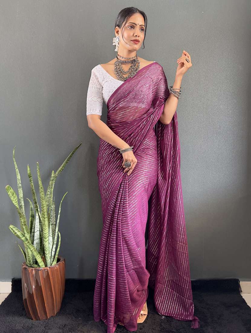 women striped printed saree with blouse - 22041800 - Standard Image - 1
