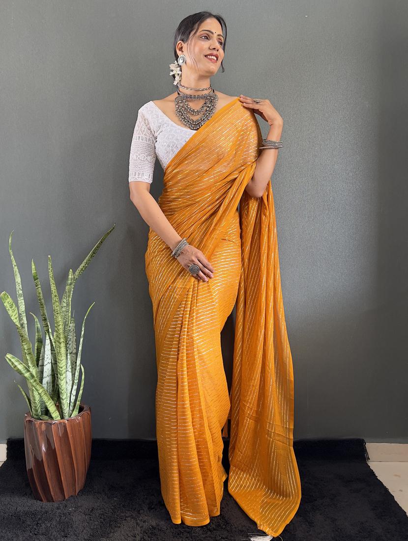 women striped printed saree with blouse - 22041801 - Standard Image - 1