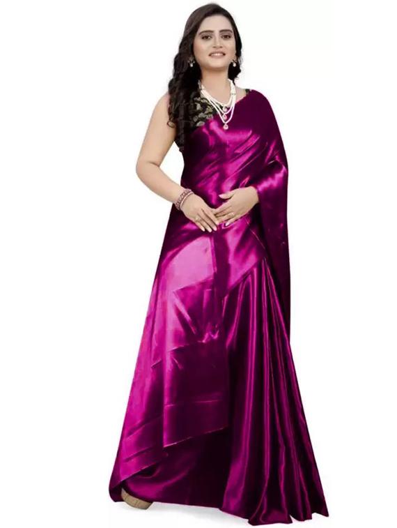 women solid plain saree with blouse - 22041839 - Standard Image - 1