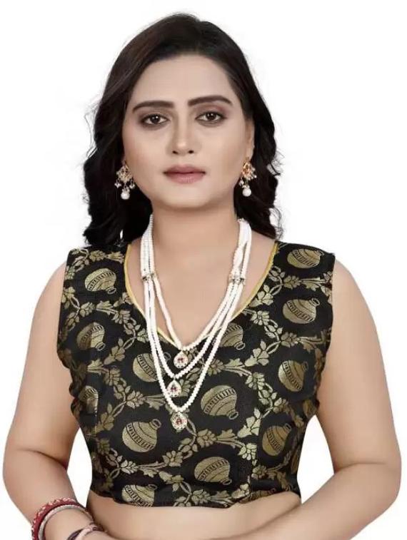 women solid plain saree with blouse - 22041839 - Standard Image - 4
