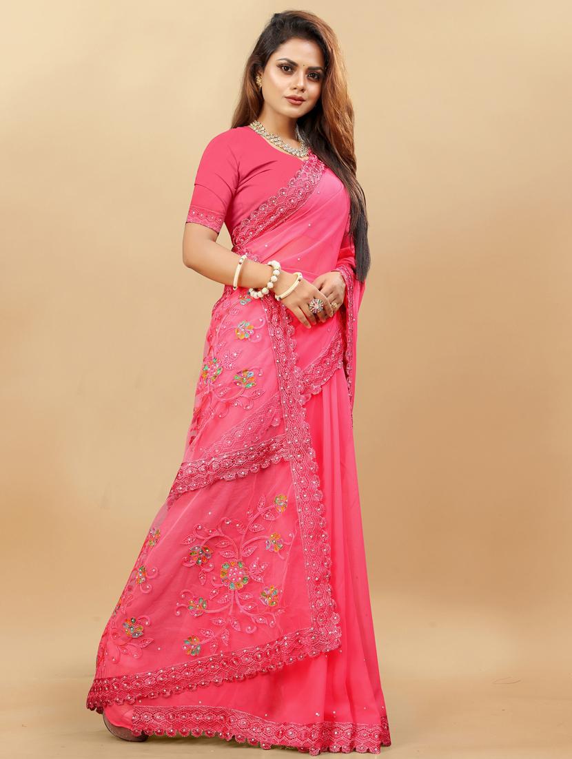 women solid with work embroidered saree with blouse - 22041843 -  Standard Image - 1