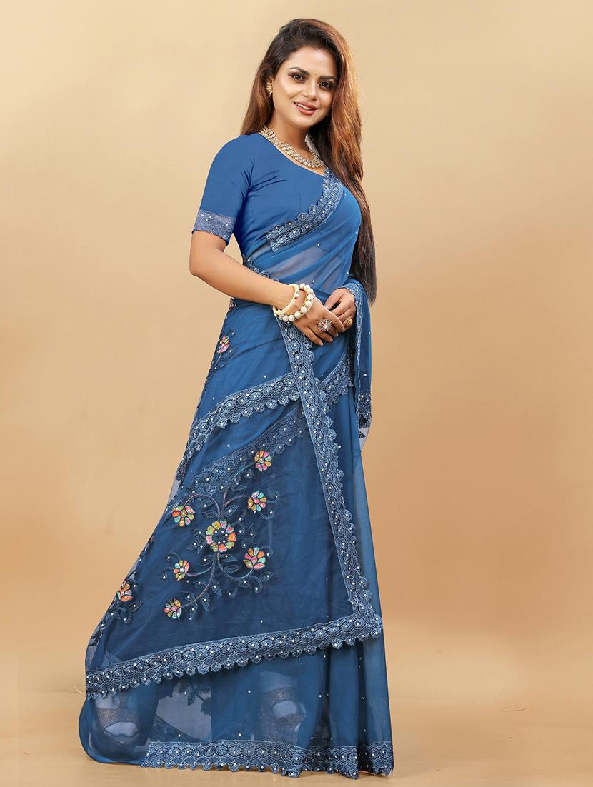 women solid with work embroidered saree with blouse - 22041844 - Standard Image - 1