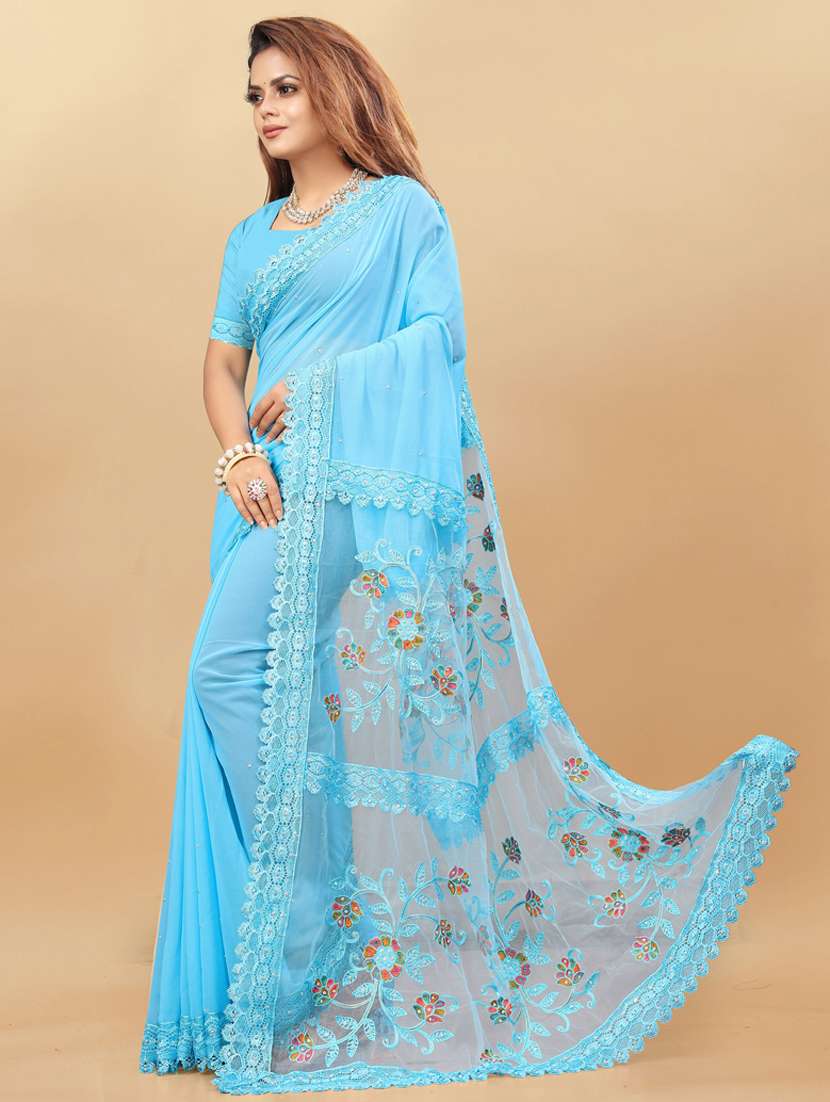 women solid with work embroidered saree with blouse - 22041845 - Standard Image - 1