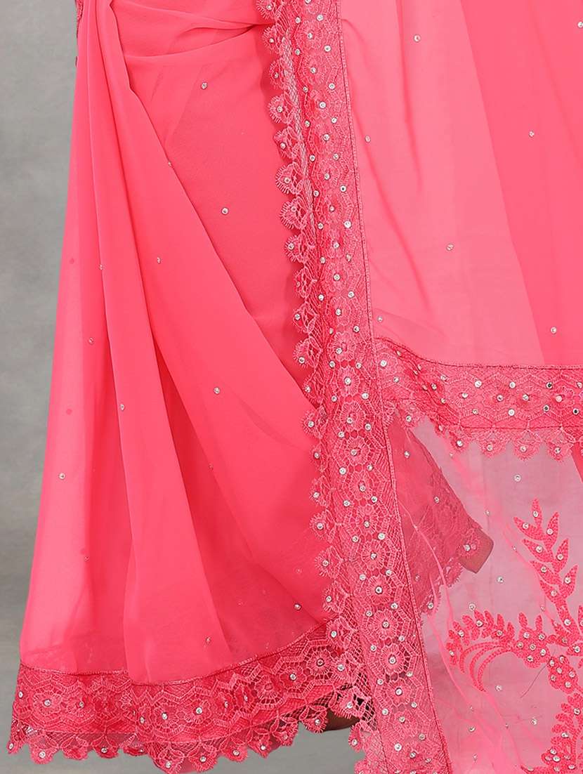 women solid with work embroidered saree with blouse - 22041846 - Standard Image - 4