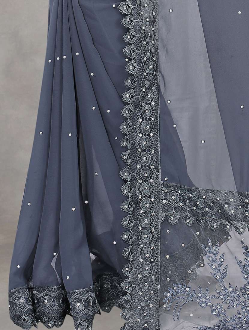 women solid with work embroidered saree with blouse - 22041847 - Standard Image - 4