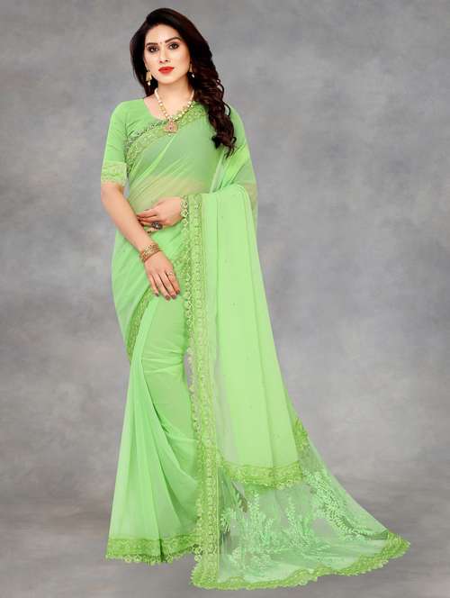 women solid with work embroidered saree with blouse - 22041848 - Standard Image - 0