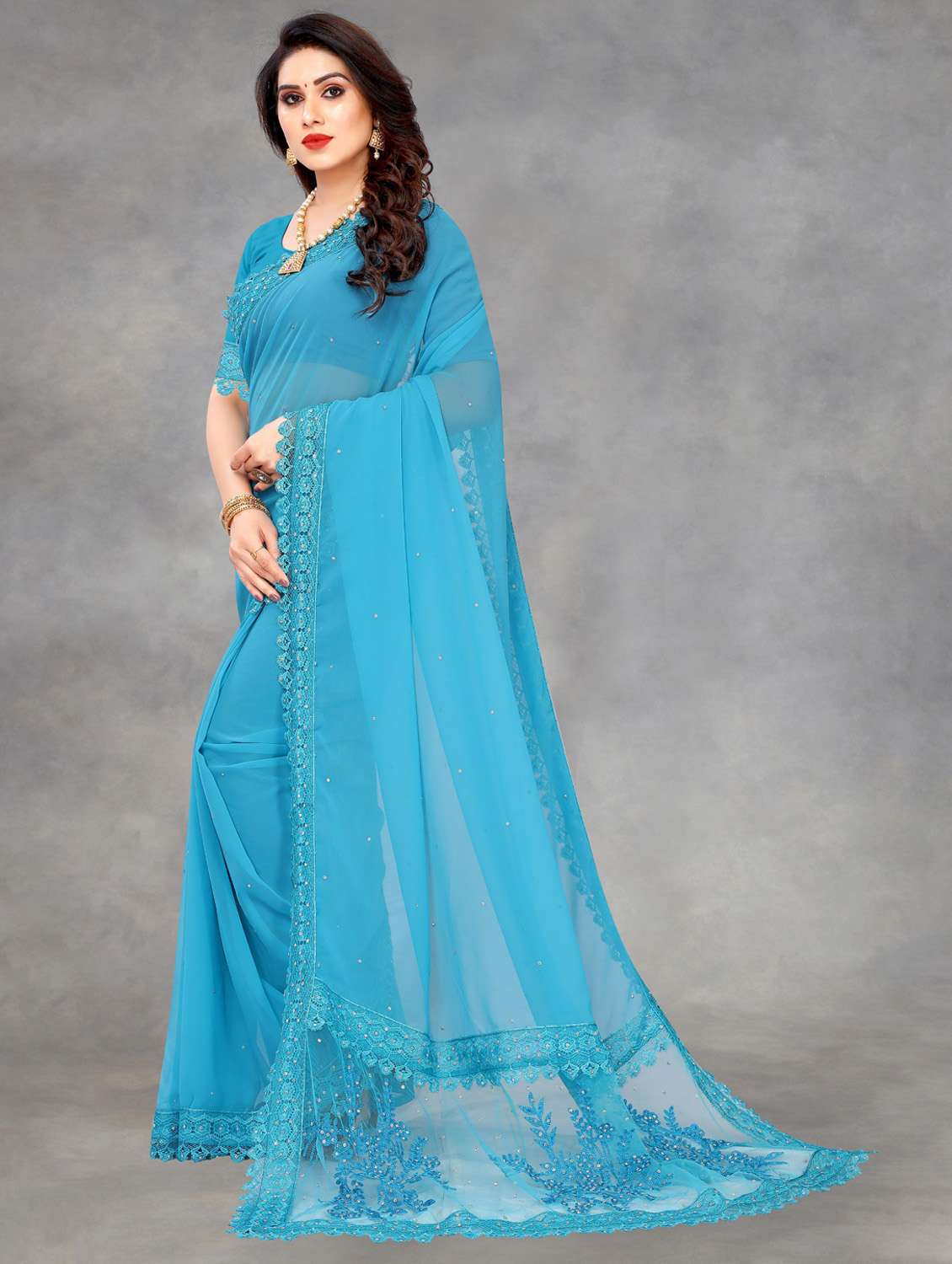 women solid with work embroidered saree with blouse - 22041849 -  Standard Image - 1