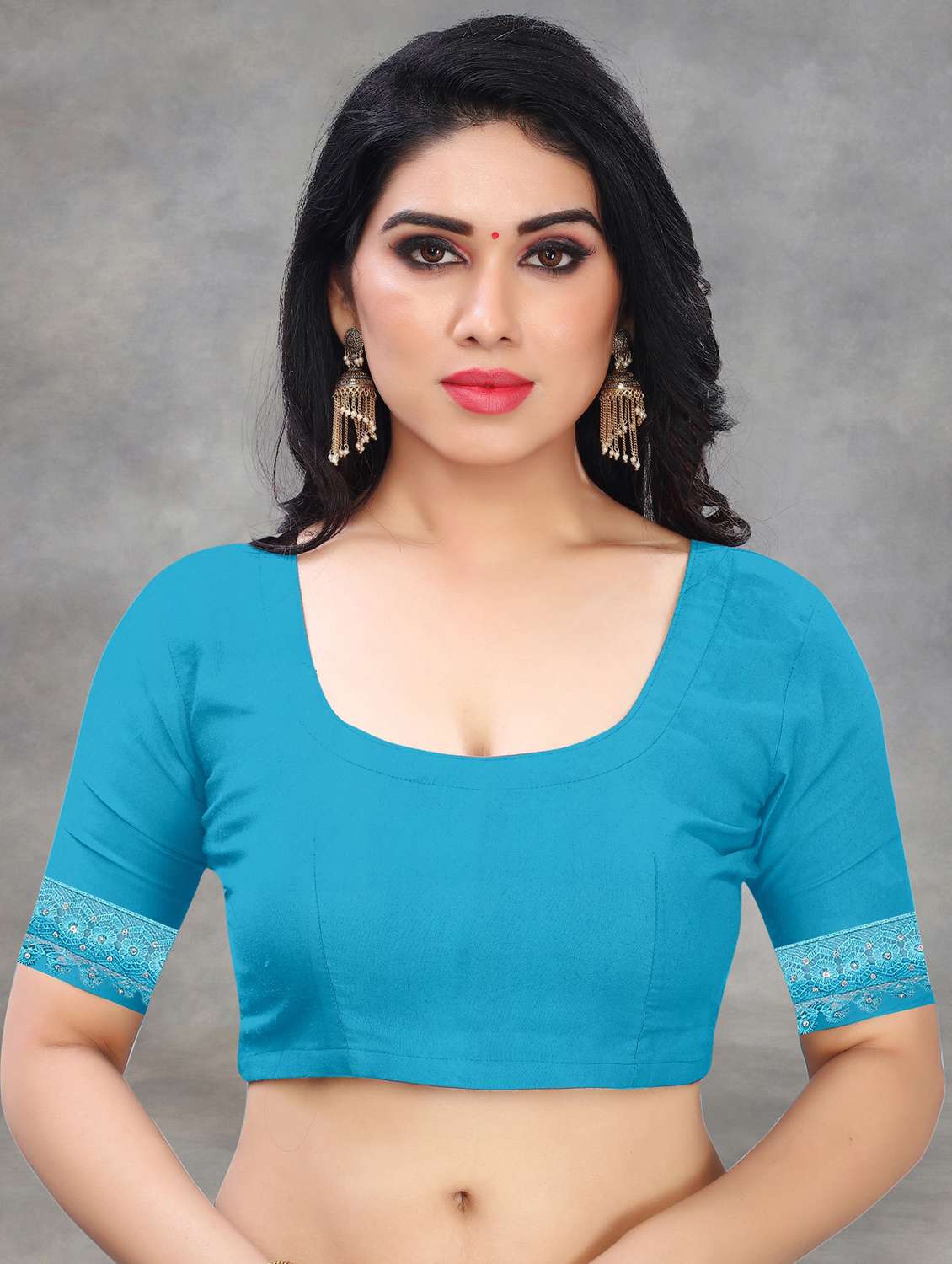 women solid with work embroidered saree with blouse - 22041849 - Standard Image - 4